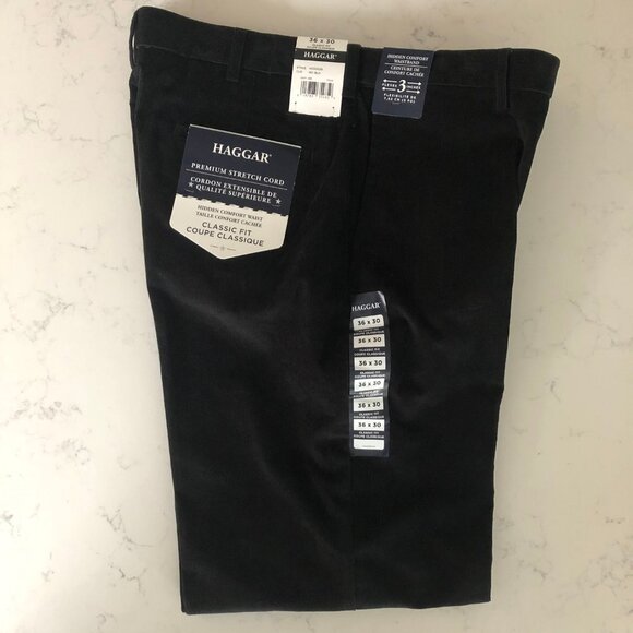 Haggar Premium Stretch Corduroy Classic Fit Straight Leg Pants Black 36x30 NWT - Picture 2 of 16
